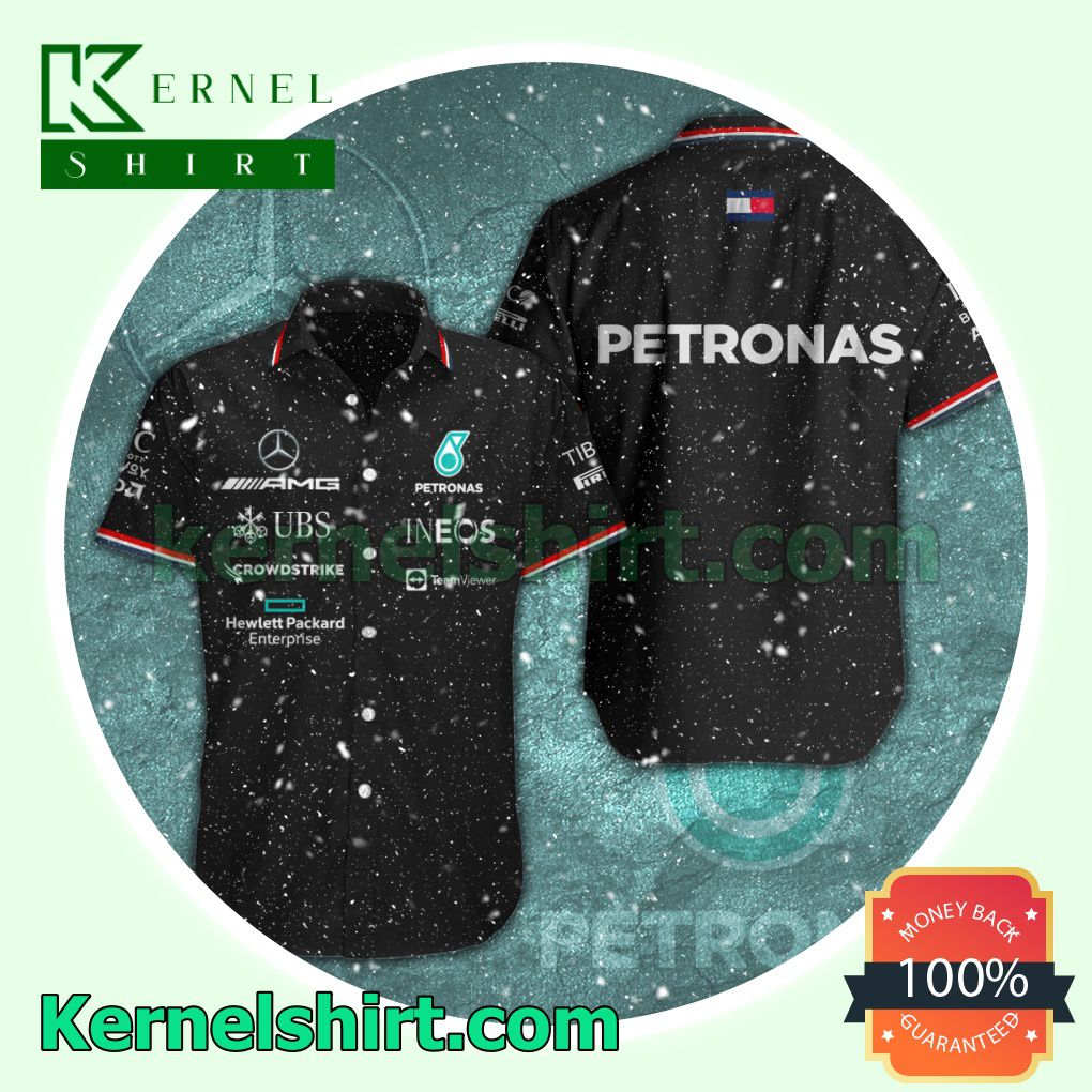 Mercedes AMG Petronas F1 Team Ineos UBS Black Aloha Beach Hawaiian Shirt
