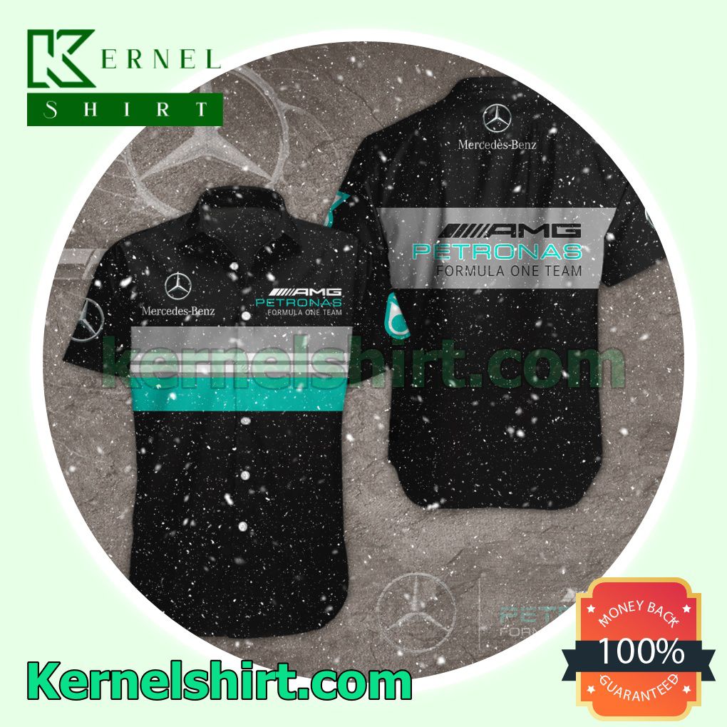 Mercedes AMG Petronas F1 Team Stripes Black Gray Aloha Beach Hawaiian Shirt