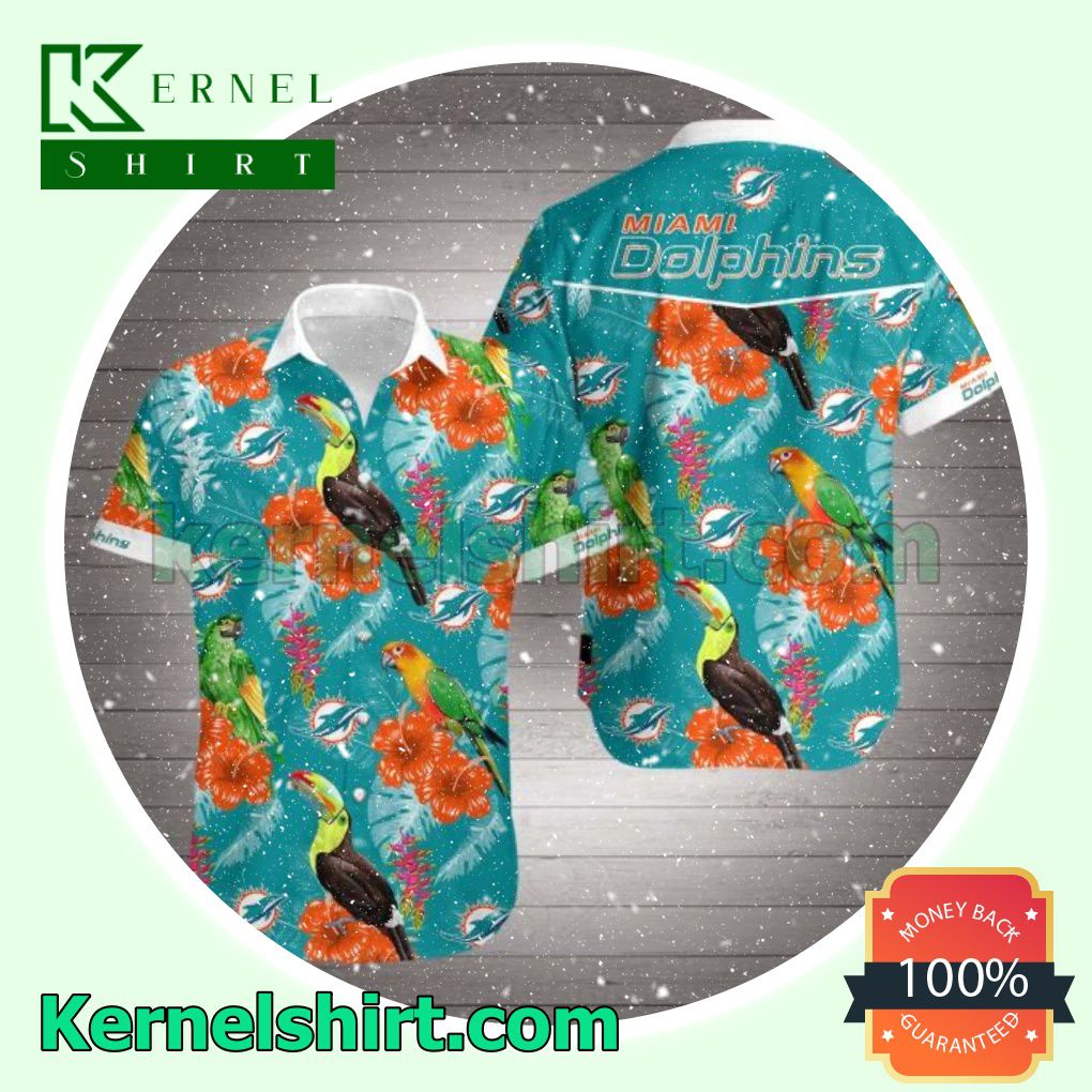 Miami Dolphins Parrot Hibiscus Beach Shirts