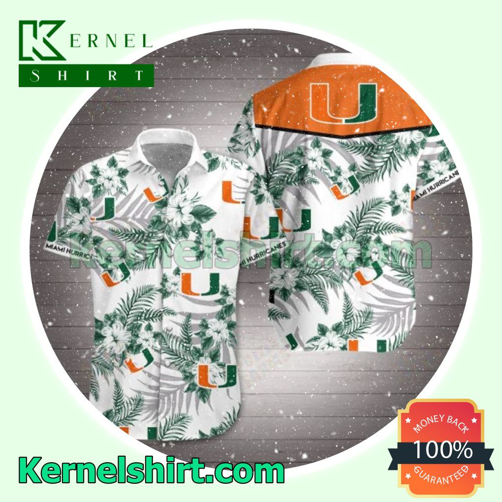 Miami Hurricanes Green Tropical Floral White Beach Shirts