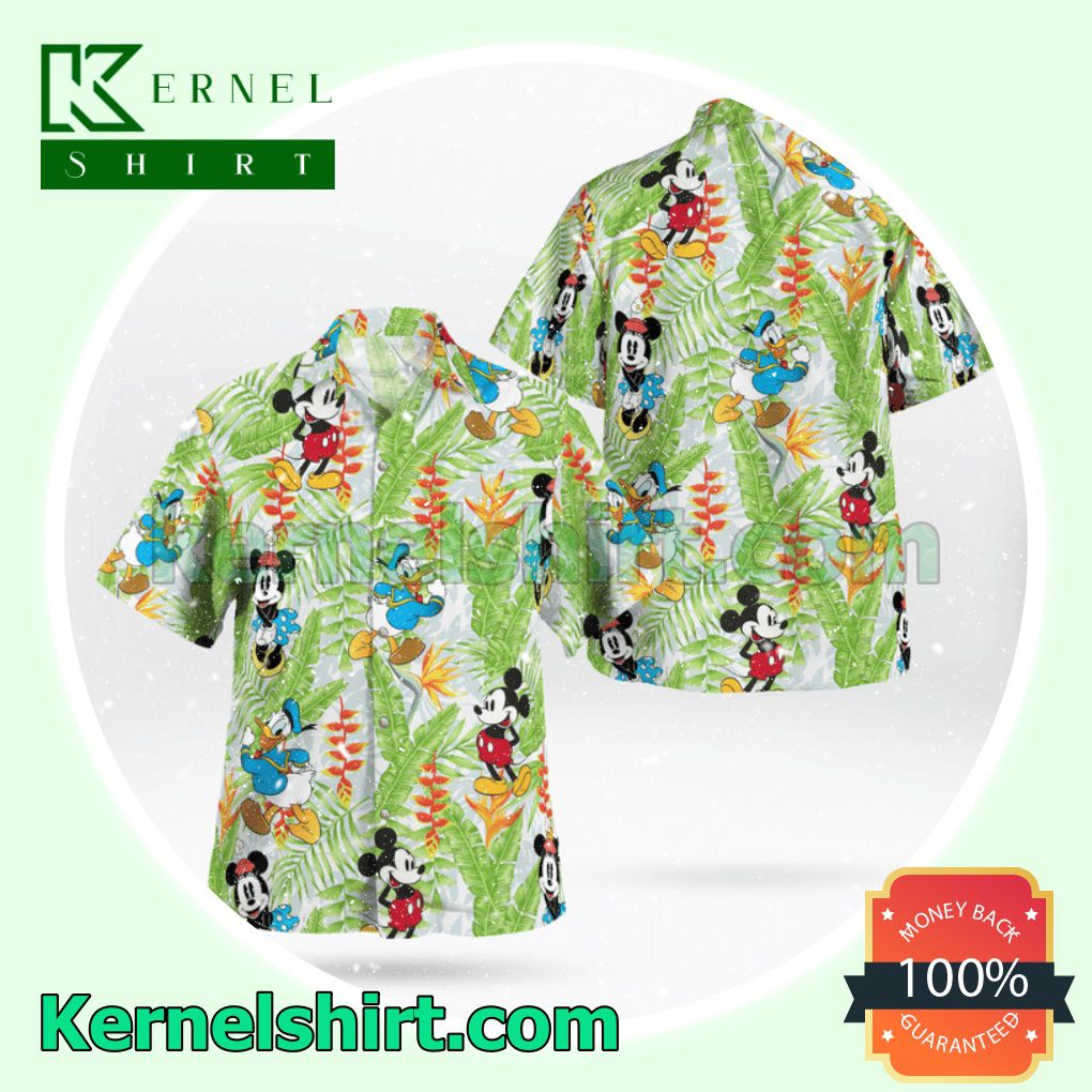 Mickey And Donald Banana Leaf And Flower Beach Shirts