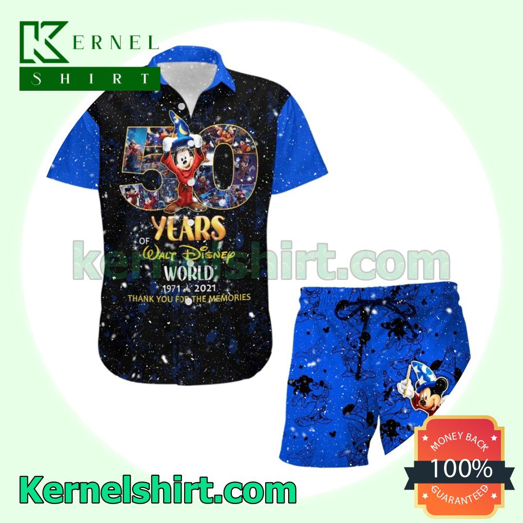 Mickey Fantasia 50th Anniversary Glitter Disney Castle Black Blue Aloha Beach Hawaiian Shirt
