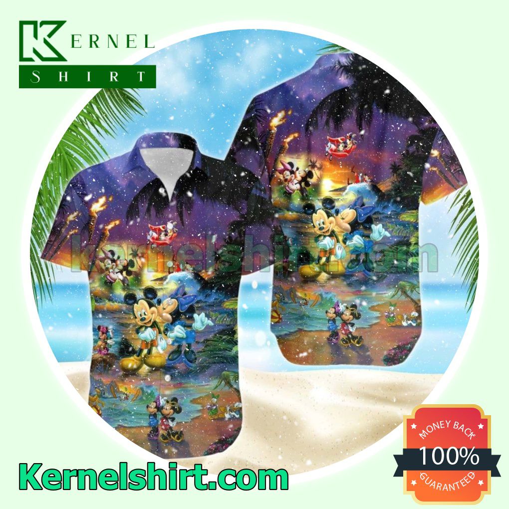 Mickey & Minnie Mouse Sunset Beach Disney Aloha Beach Hawaiian Shirt