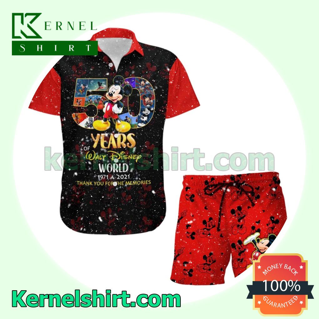 Mickey Mouse 50th Anniversary Glitter Disney Castle Black Red Aloha Beach Hawaiian Shirt