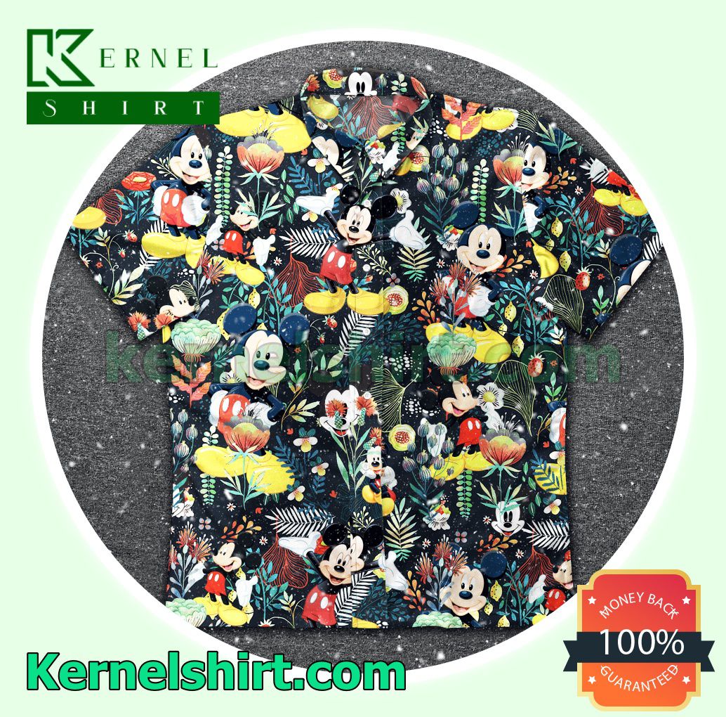 Mickey Mouse In The Flower Garden Beach Shirts