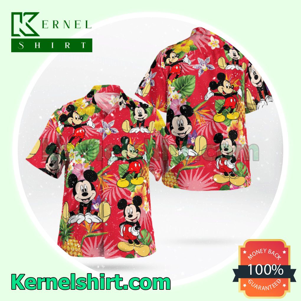 Mickey Mouse Pineapple Tropical Red Beach Shirts