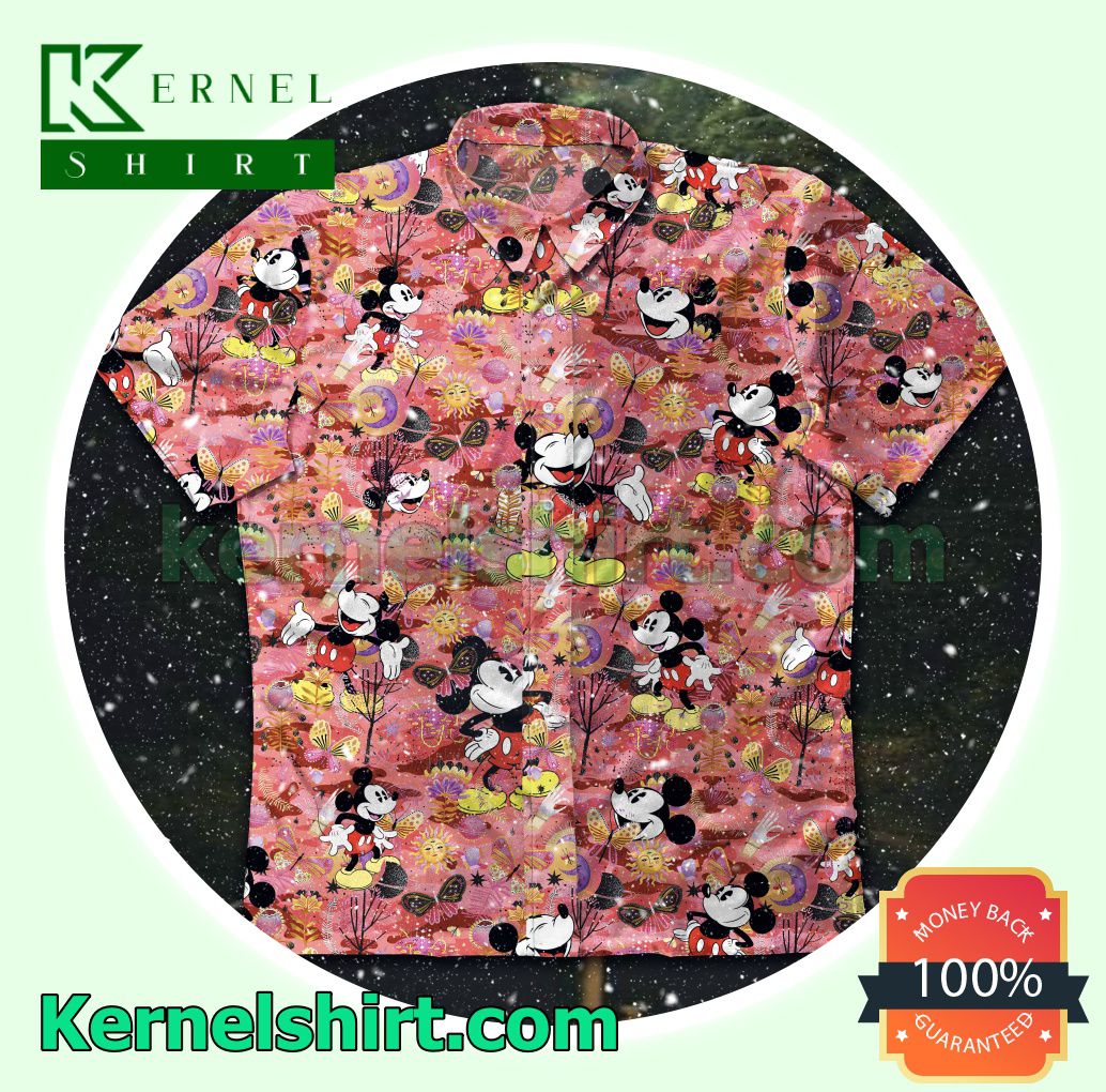 Mickey The Sun And Moon Pattern Pink Beach Shirts