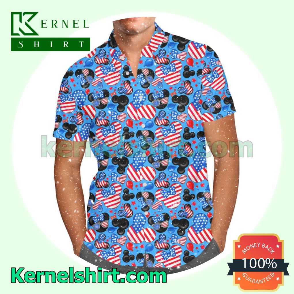 Mickey's Fourth of July Pattern Blue Aloha Beach Hawaiian Shirt