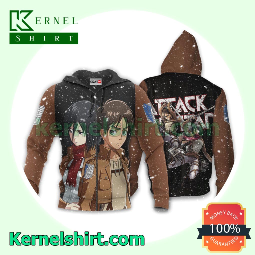 Mikasa And Eren Attack On Titan Anime Fans Gift Hoodie Sweatshirt Button Down Shirts