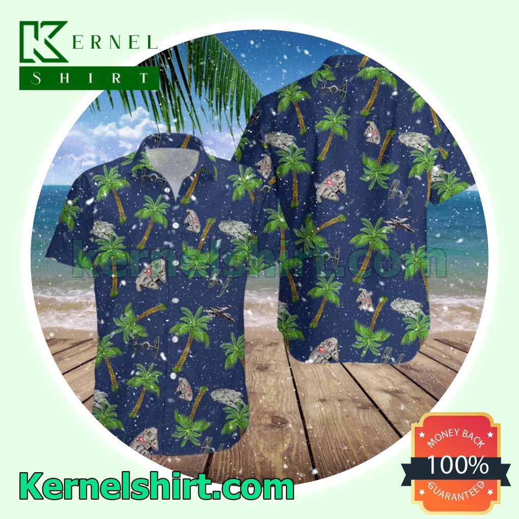 Millennium Falcon Star Wars Palm Tree Navy Aloha Beach Hawaiian Shirt