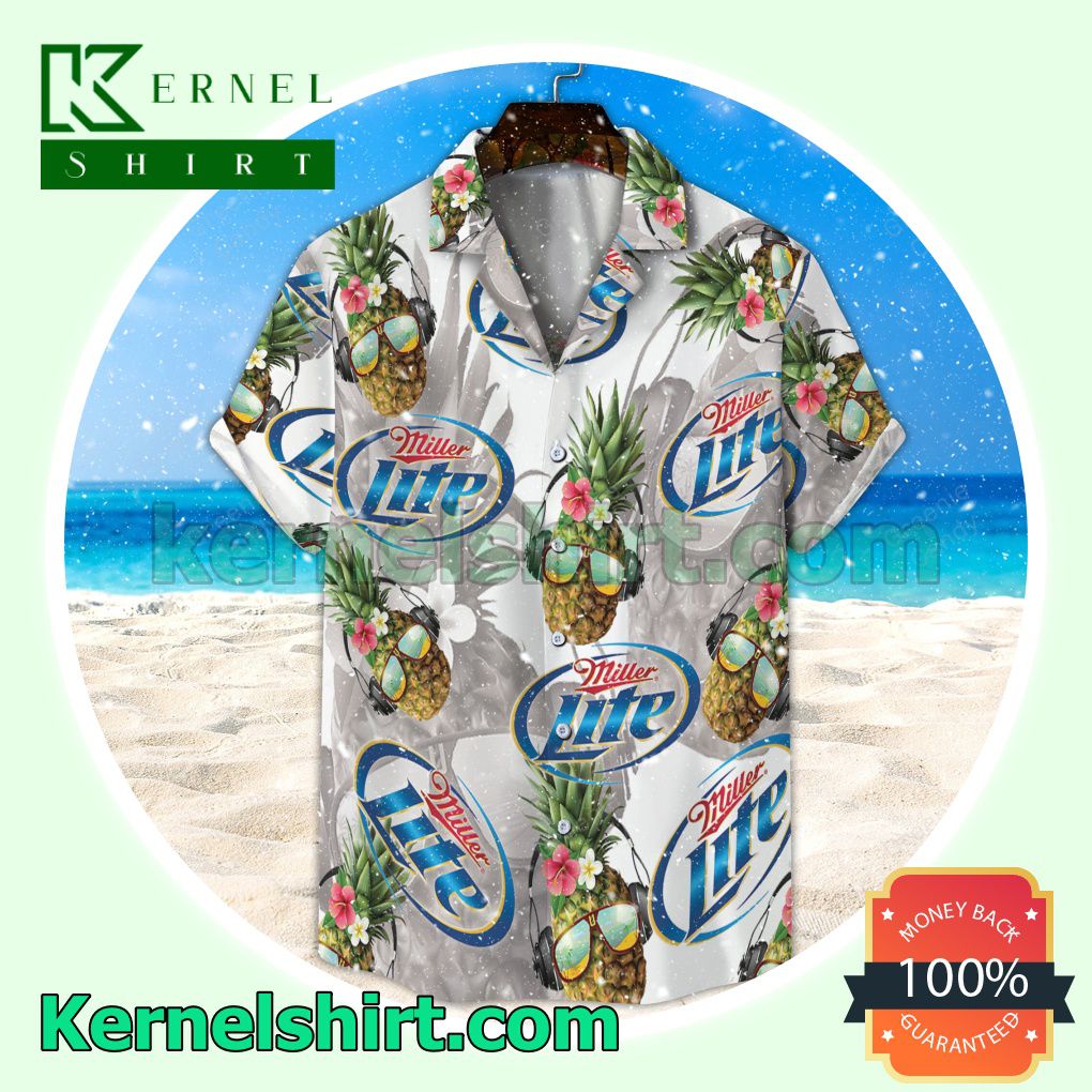 Miller Lite Funny Pineapple Unisex Aloha Beach Hawaiian Shirt