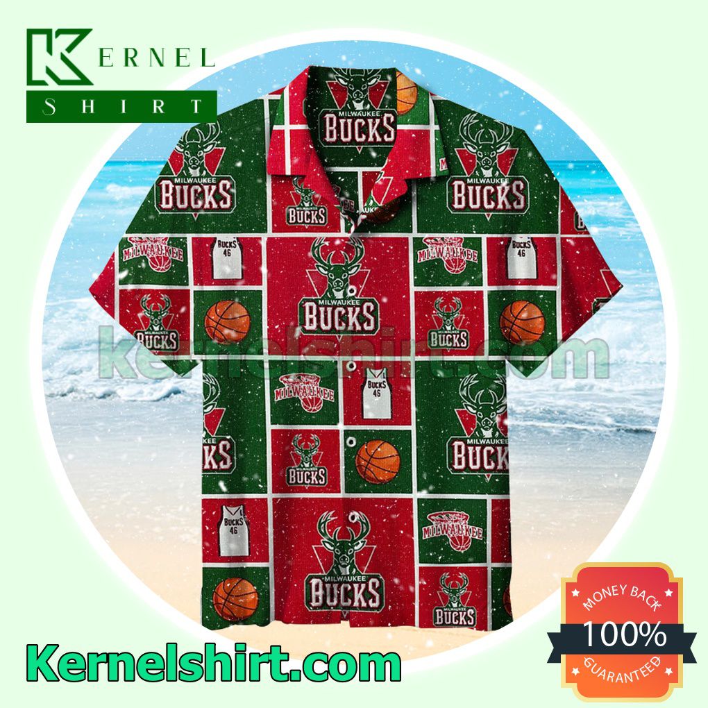 Milwaukee Bucks Red And Green Squares Beach Shirt