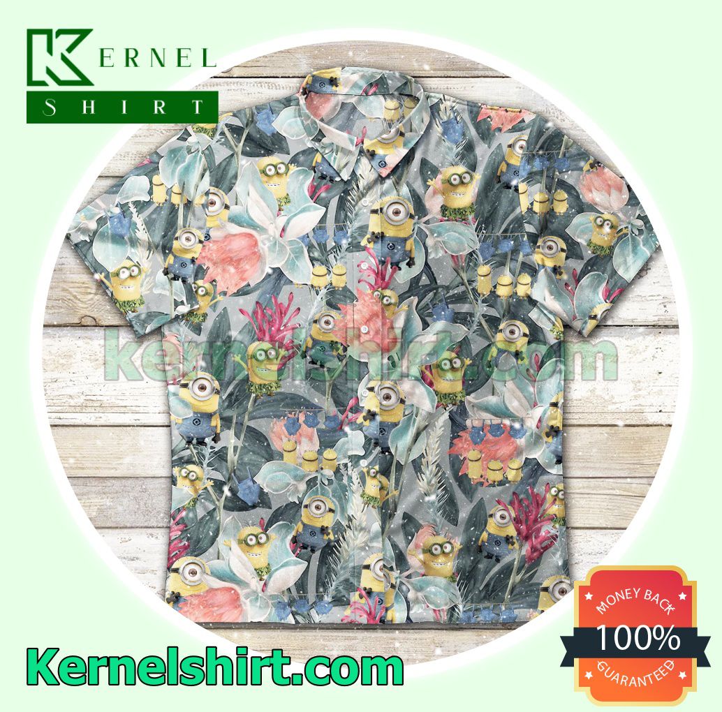 Minion Behind Tropical Flower And Leaf Beach Shirts