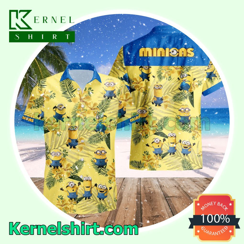 Minions Costume Disney Yellow Blue Aloha Beach Hawaiian Shirt