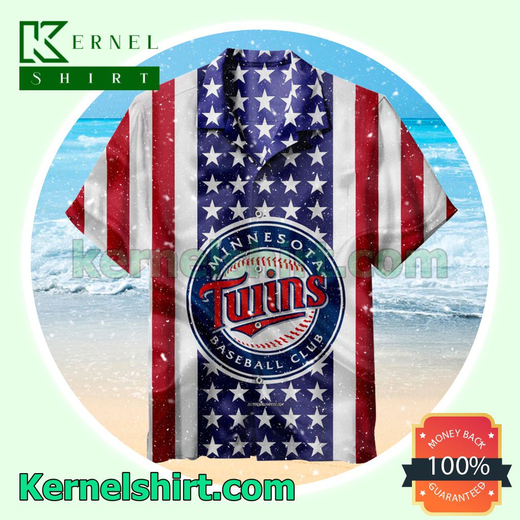 Minnesota Twins Baseball Club American Flag Beach Shirt