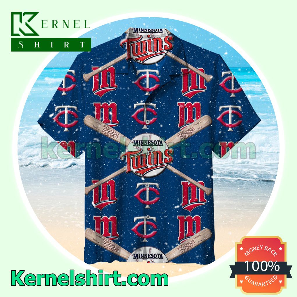 Minnesota Twins Logo And Baseball Bat Navy Beach Shirt