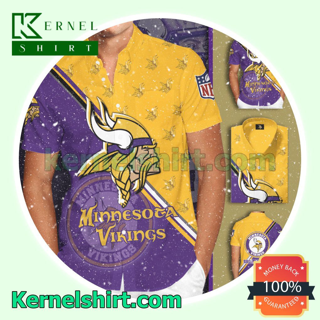 Minnesota Vikings Logo Yellow Purple Aloha Beach Hawaiian Shirt