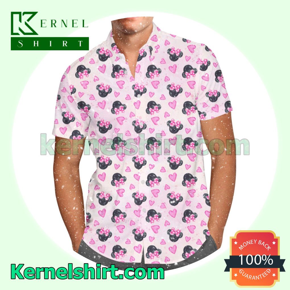 Minnie Mouse Pink Hearts Pattern Disney Cartoon Graphics Aloha Beach Hawaiian Shirt