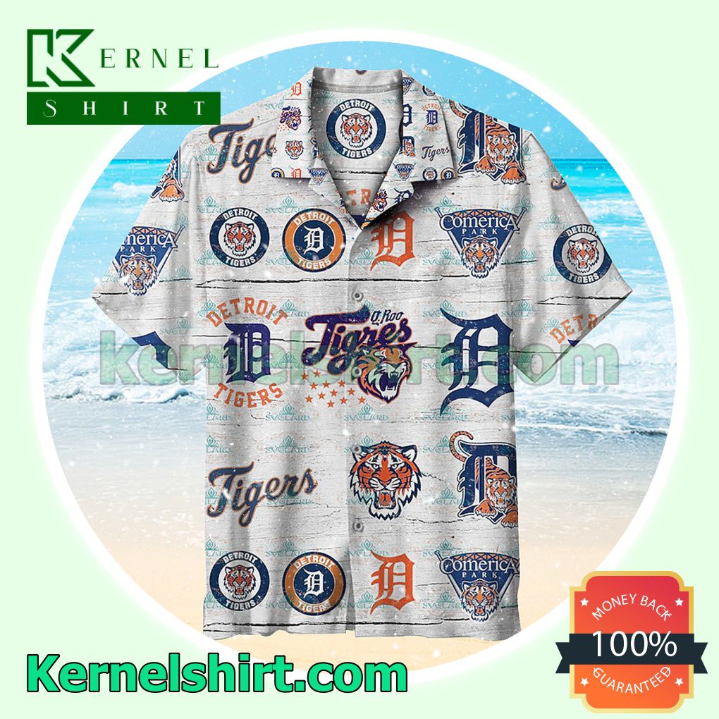 Mlb Detroit Tigers Baseball Team Logo Old Vintage White Beach Shirt