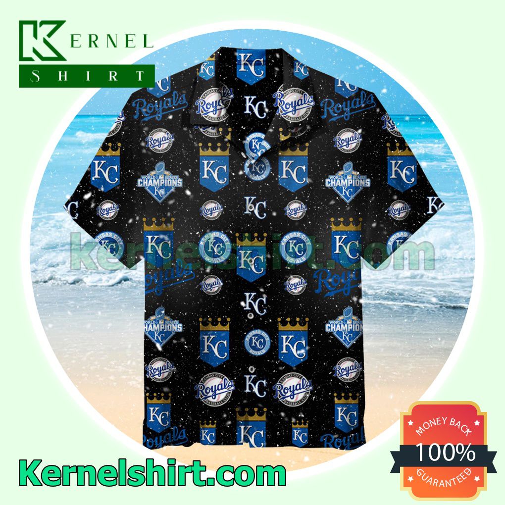 Mlb Kansas City Royals Logo And Symbol Lined Up Black Beach Shirt