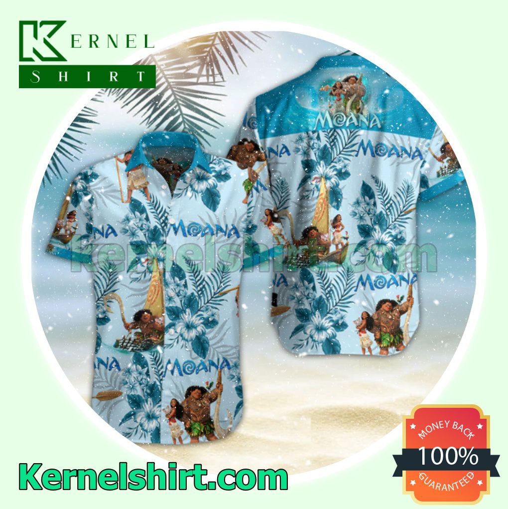 Moana Tropical Floral Blue Beach Shirts