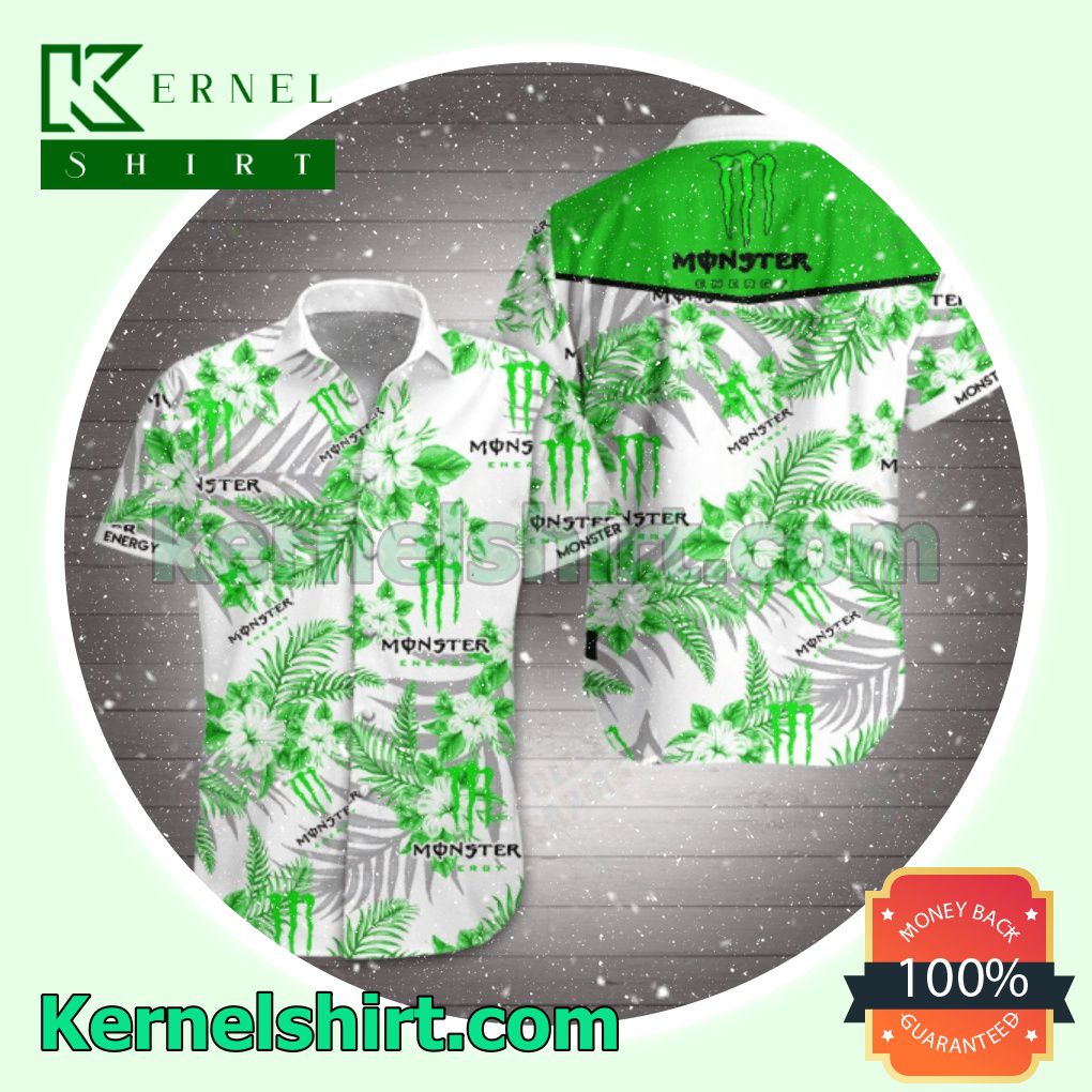 Monster Green Neon Tropical Flower White Beach Shirts