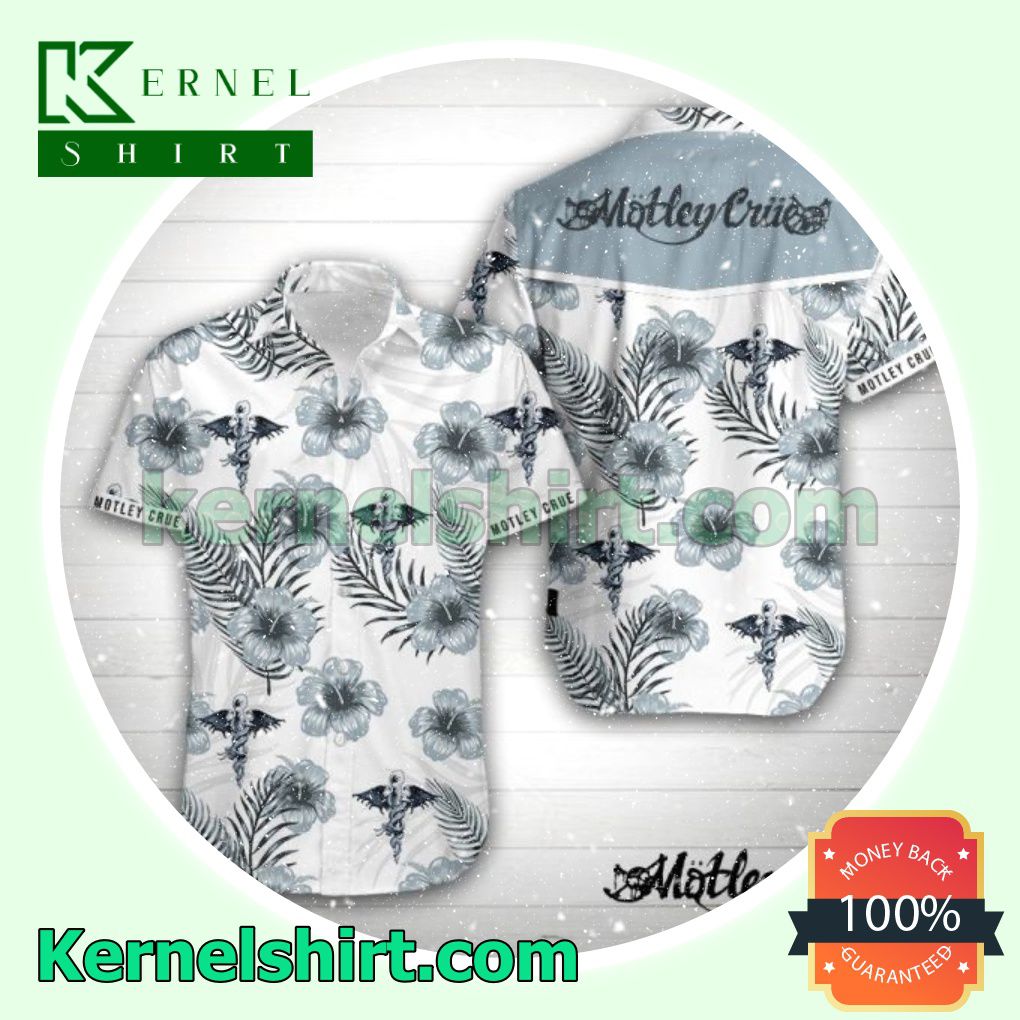 Motley Crue Grey Hibiscus White Beach Shirts