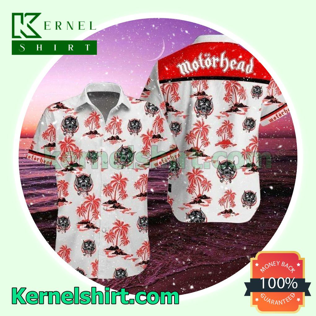 Motorhead Red Palm Tree White Beach Shirt