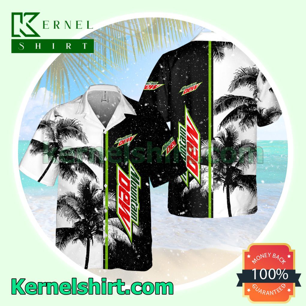 Mountain Dew Palm Tree Black White Aloha Beach Hawaiian Shirt