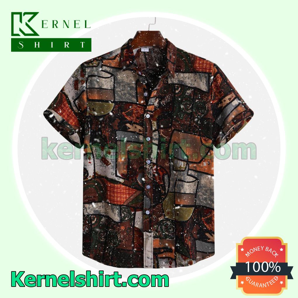 Multicolor Abstract Black Pattern Printed Breathable Beach Shirts