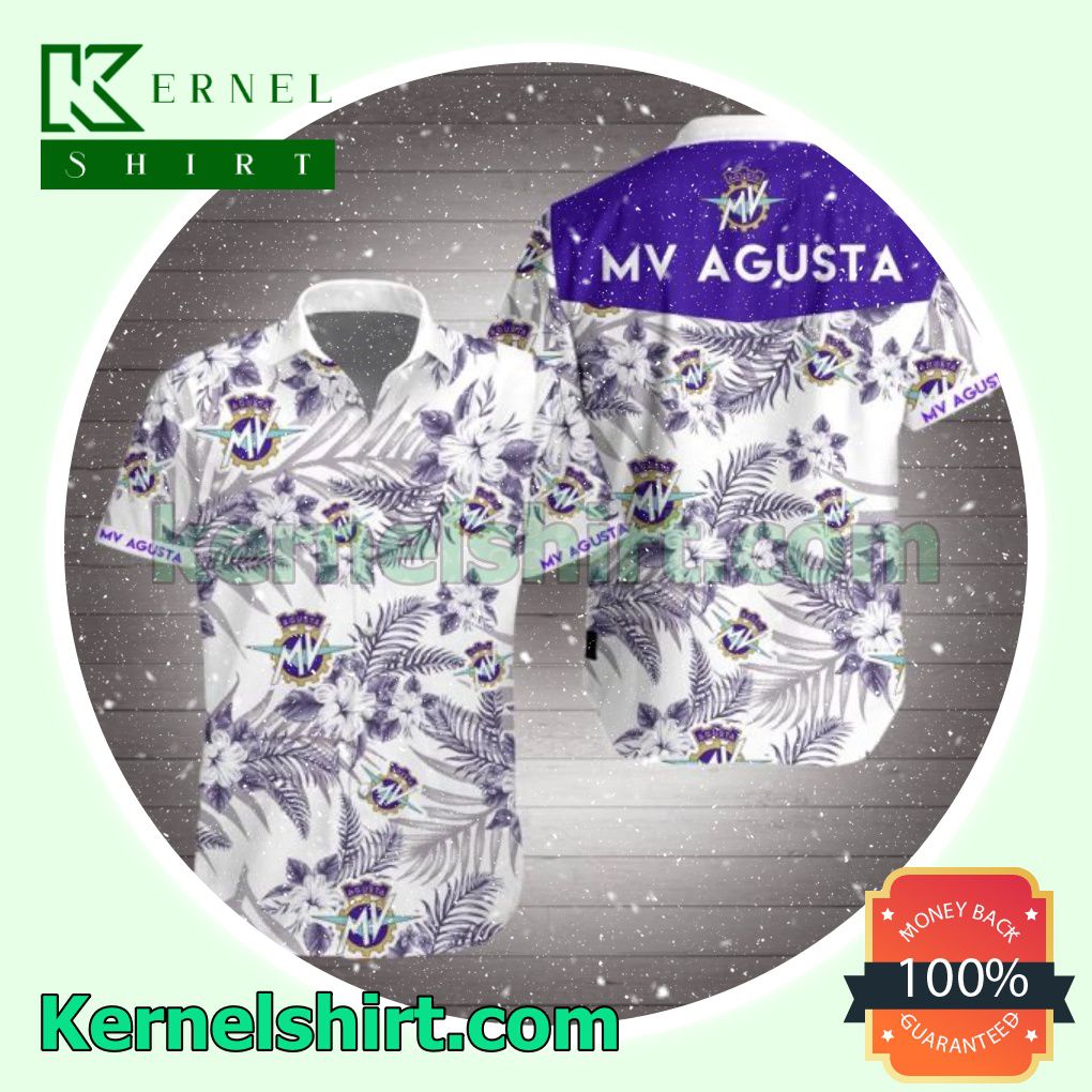 Mv Agusta Purple Tropical Floral White Beach Shirts