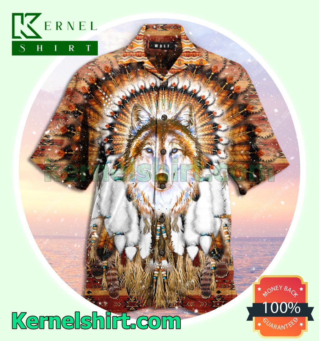 Native American Wolf Feather Headdress Beach Shirt