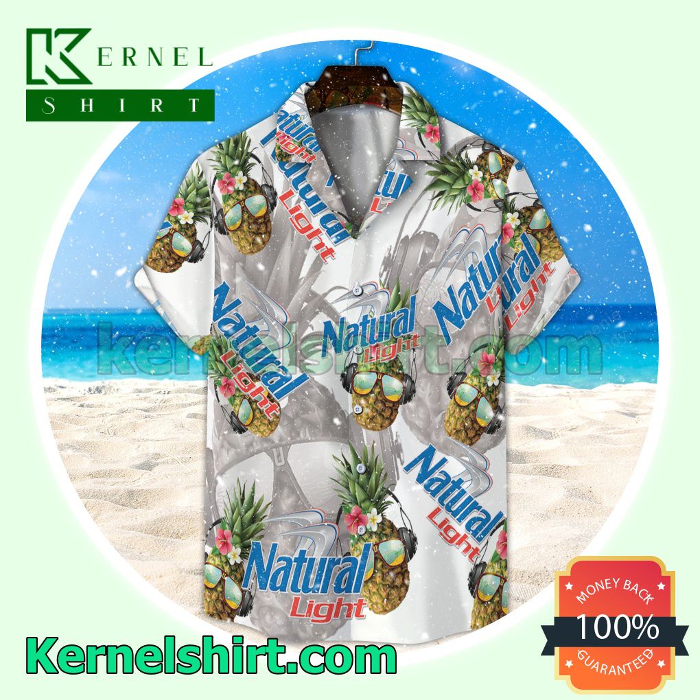 Natural Light Funny Pineapple Aloha Beach Hawaiian Shirt