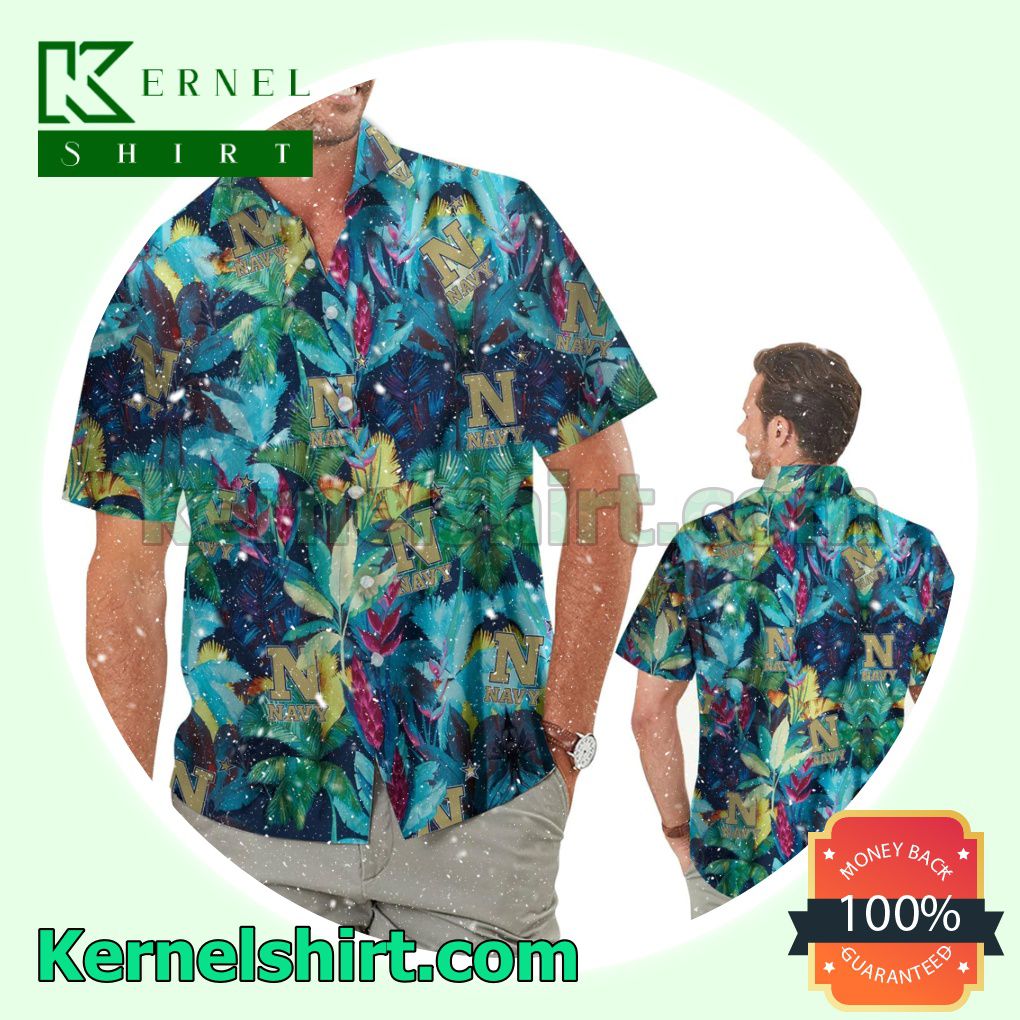 Navy Midshipmen Floral Tropical Summer Hawaiian Shirt