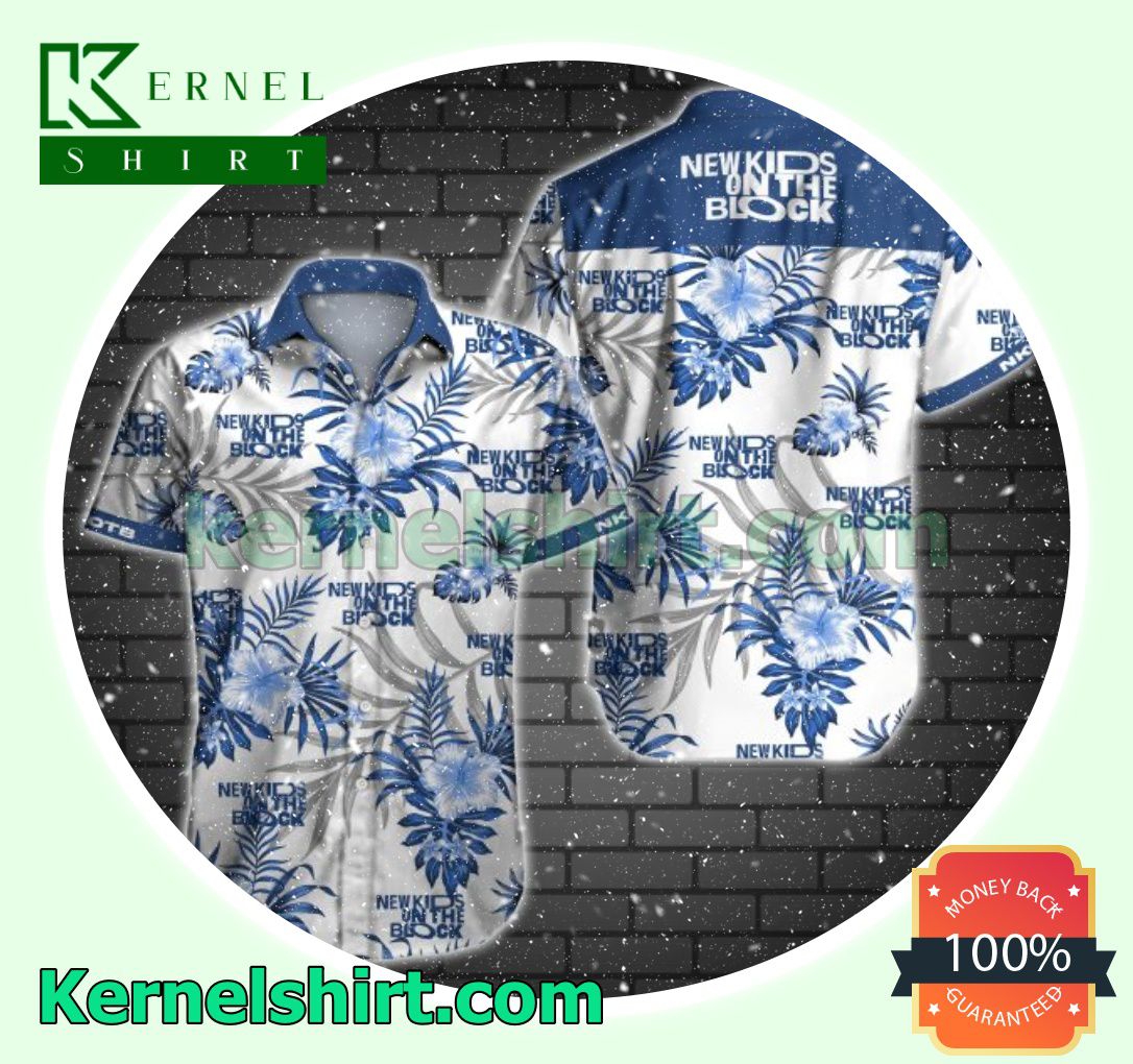 New Kids On The Block Blue Tropical Floral White Beach Shirt