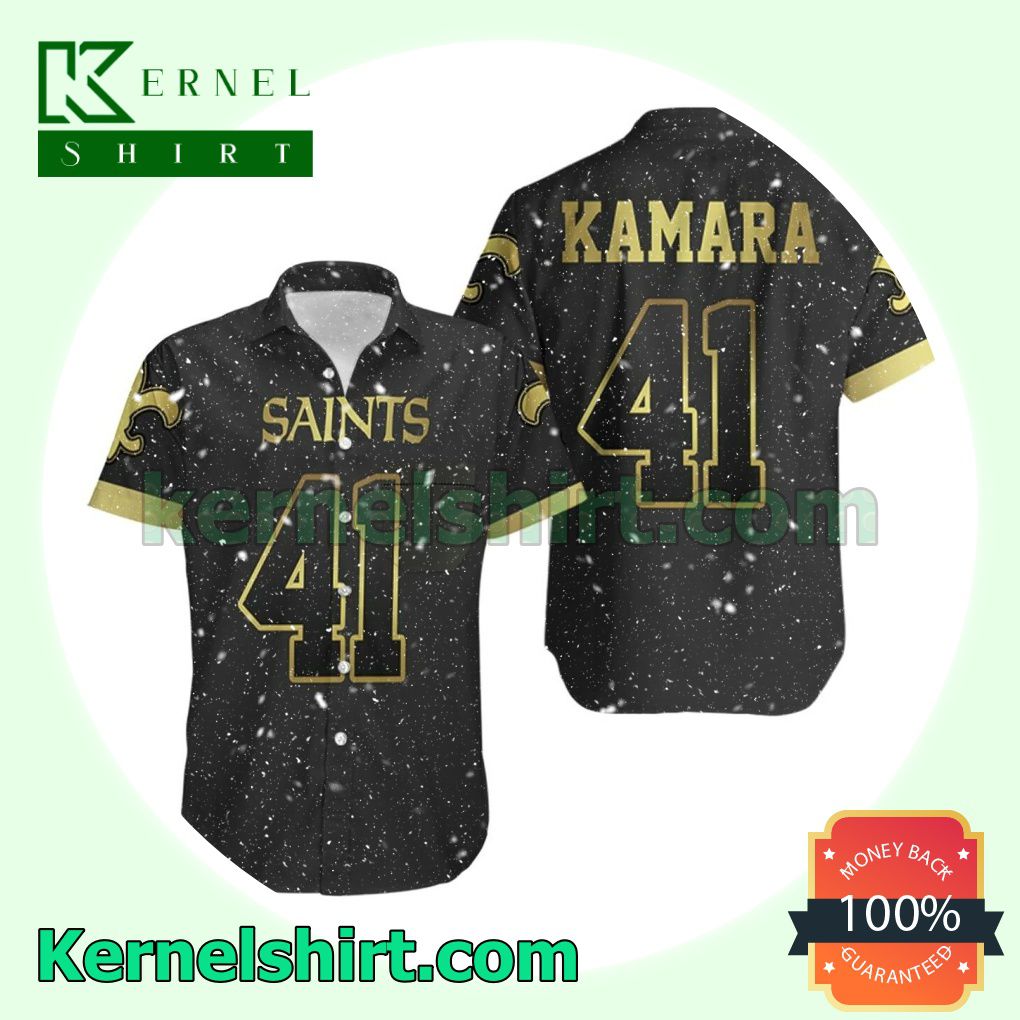 New Orleans Saints 41 Alvin Kamara Black Golden Edition Beach Shirt