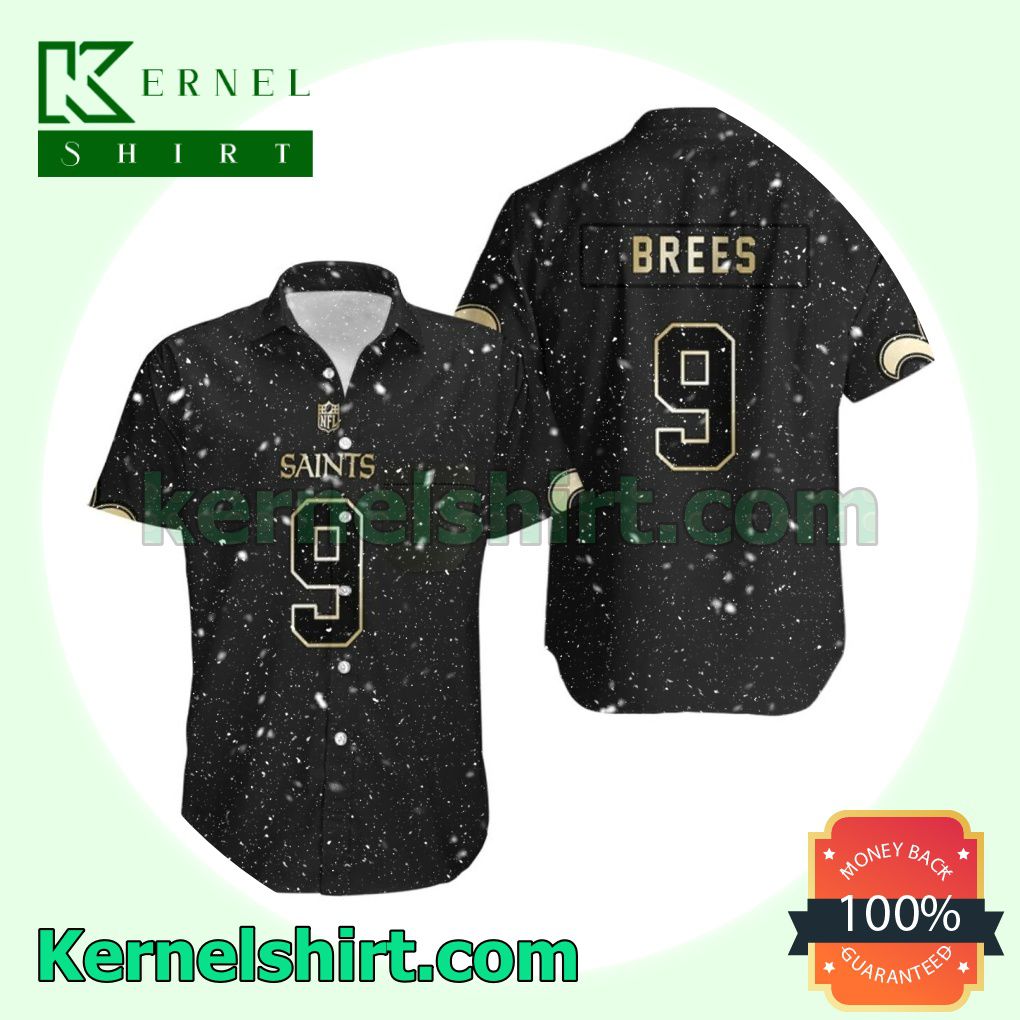 New Orleans Saints 9 Drew Brees Black Golden Edition Beach Shirt