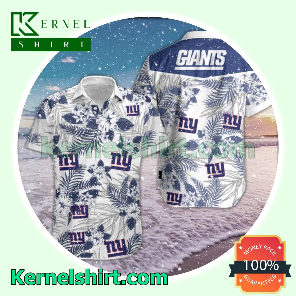 New York Giants Navy Tropical Floral White Beach Shirts