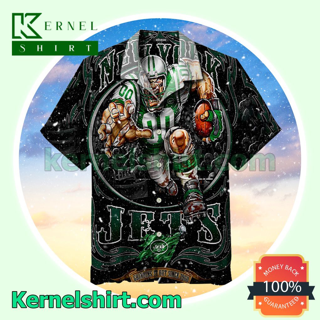 New York Jets Mascot Grinding It Out Since 1960 Beach Shirt