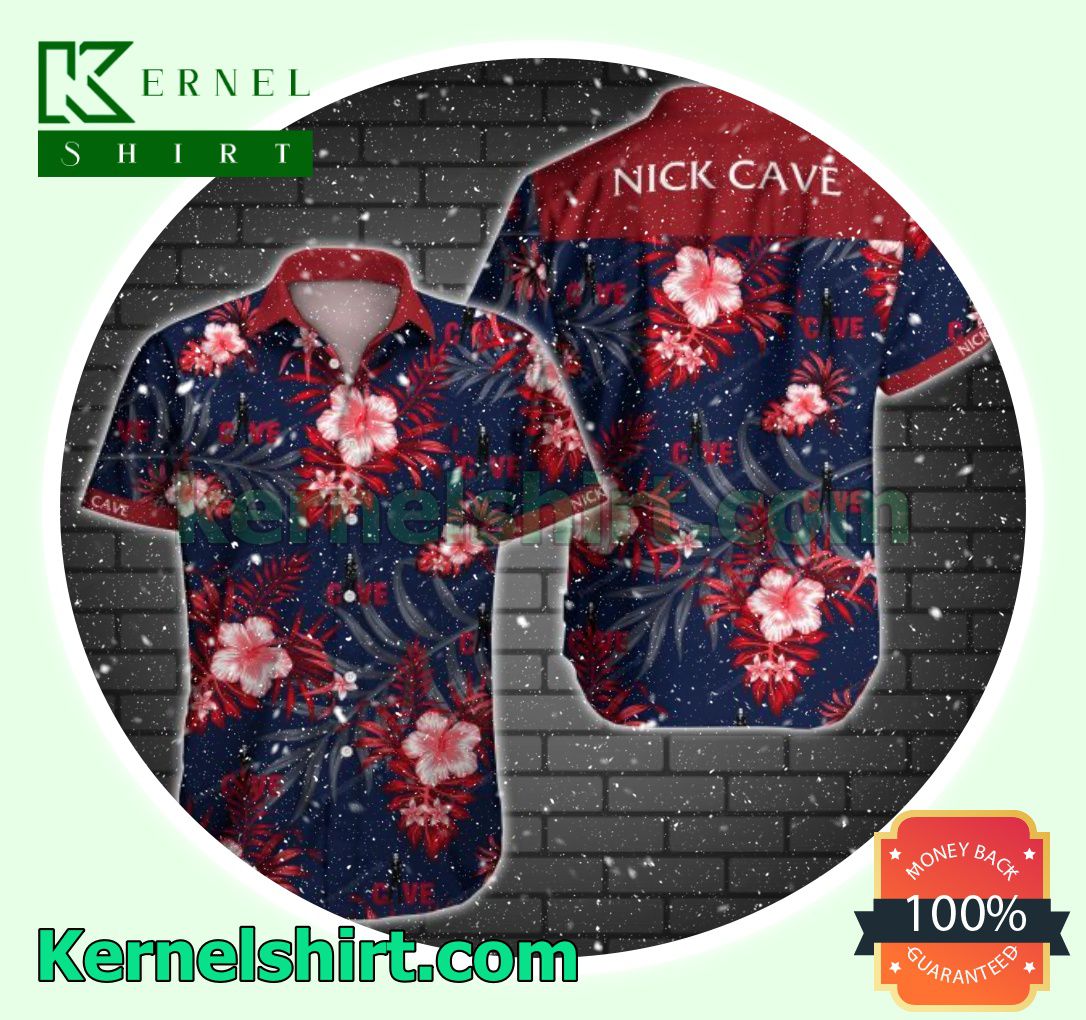 Nick Cave Red Tropical Floral Navy Beach Shirt