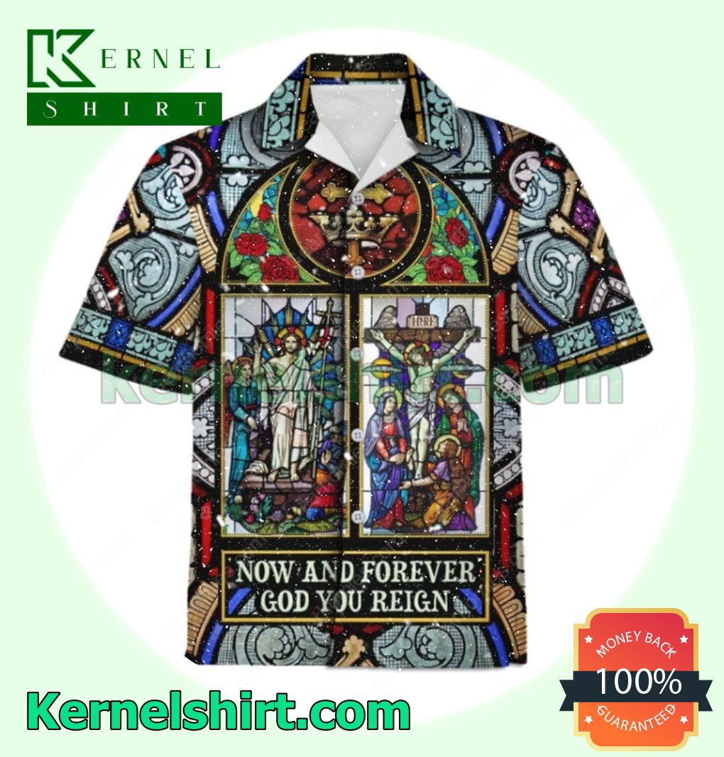 Now And Forever God You Reign Stained Glass Beach Shirt
