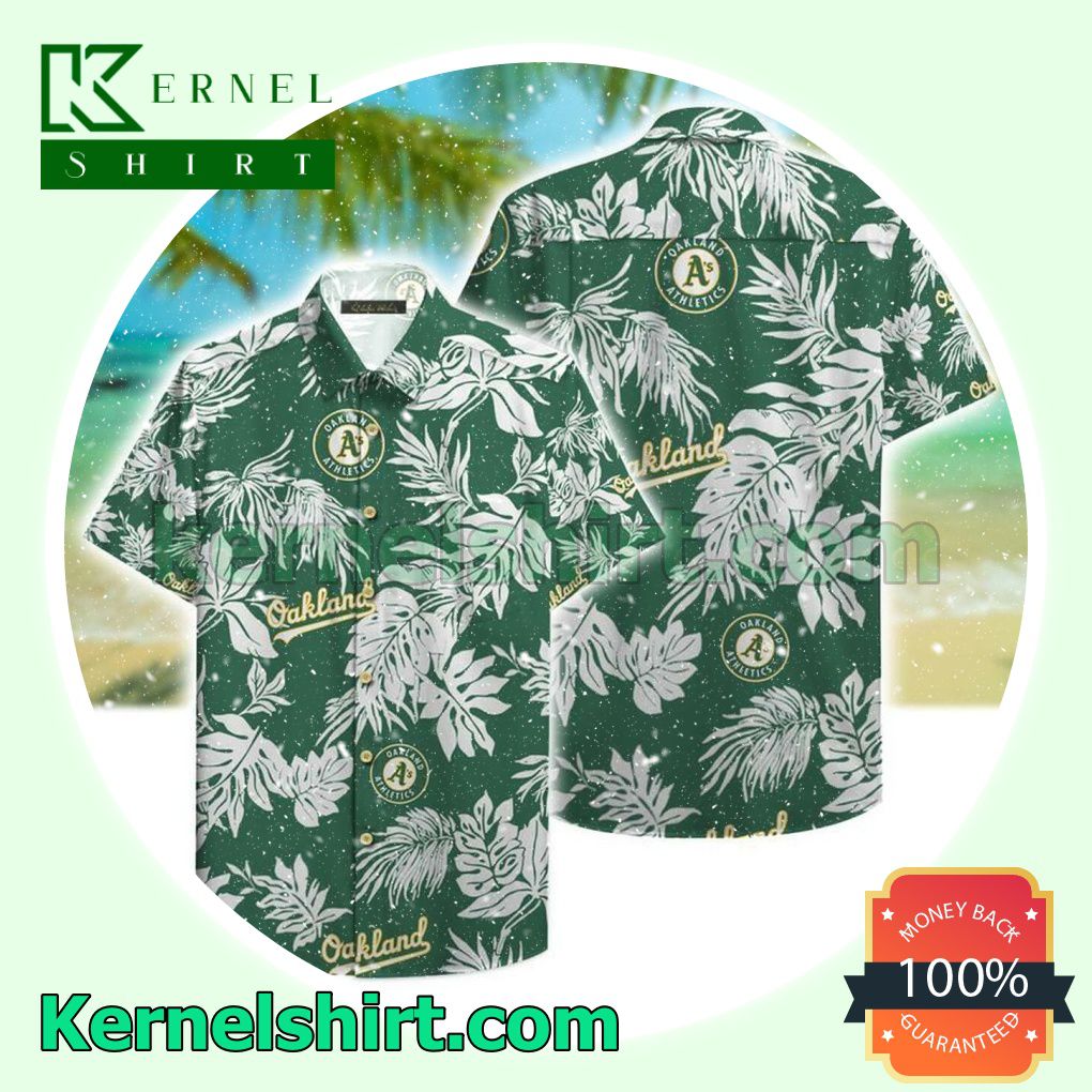 Oakland Athletics White Leaf Print Green Beach Shirt