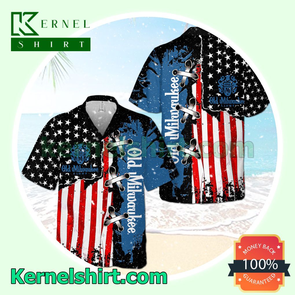 Old Milwaukee USA Flag Pattern Black Blue Aloha Beach Hawaiian Shirt