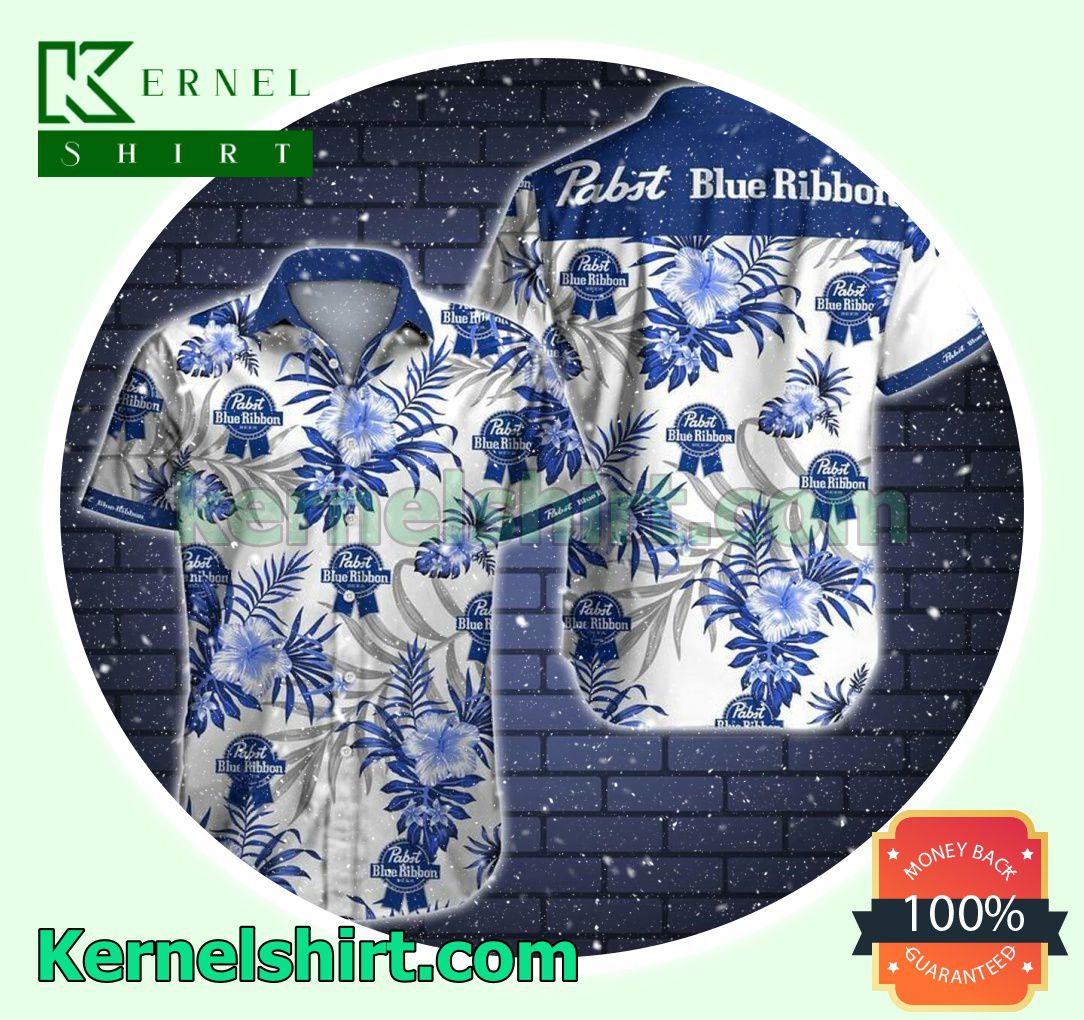 Unisex Pabst Blue Ribbon Blue Tropical Pattern Beach Shirt
