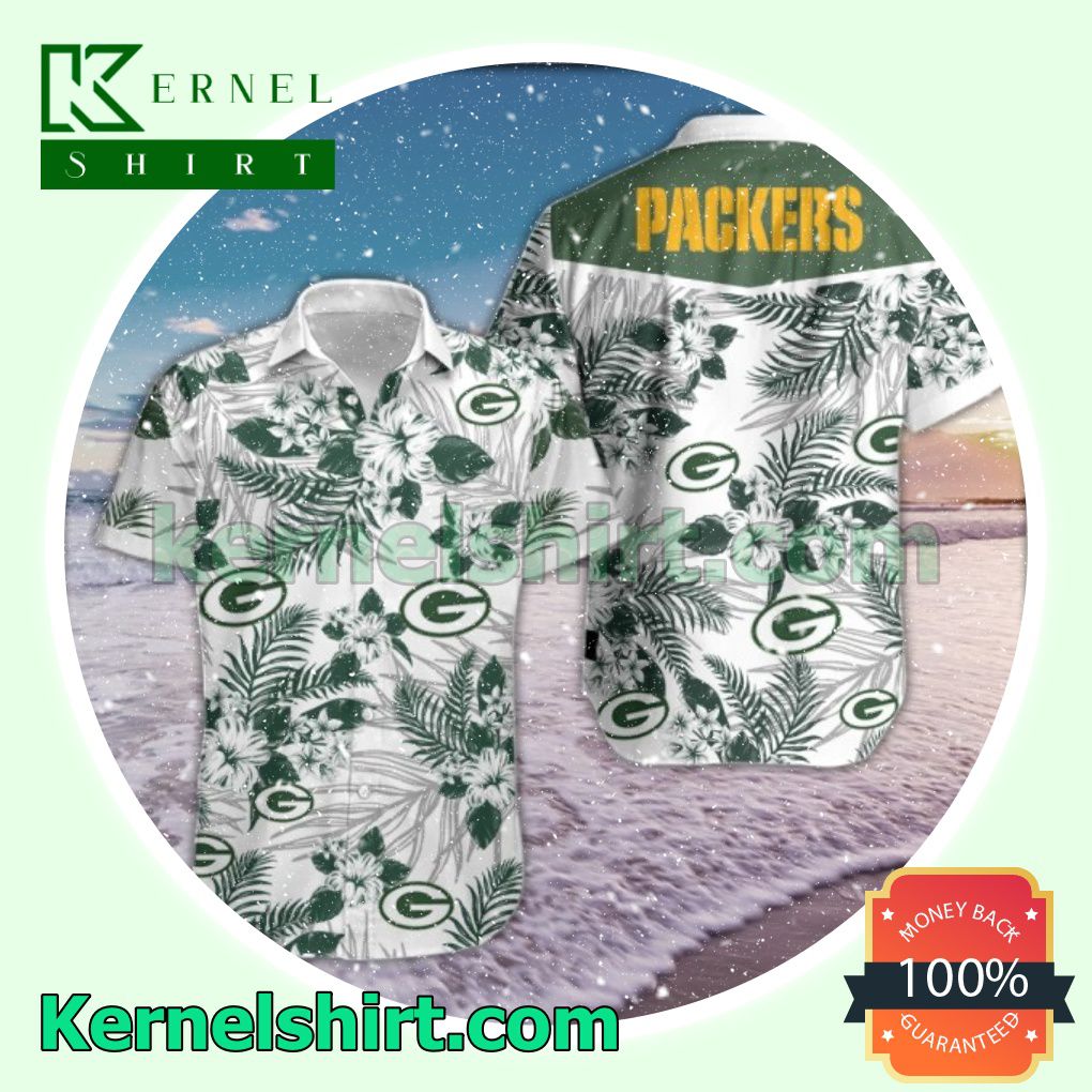 Packers Dark Green Tropical Floral White Beach Shirts