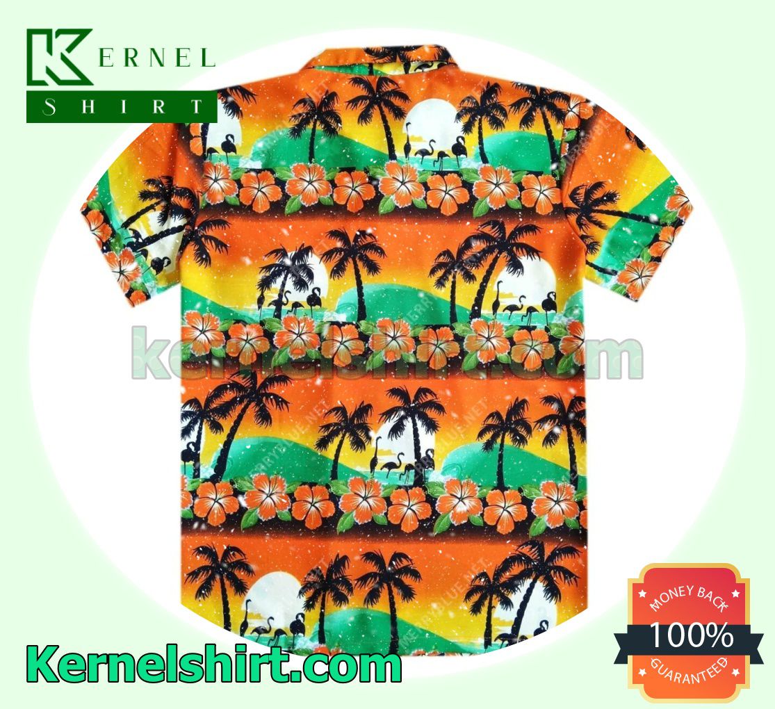 Palm Tree Flamingo Floral Holiday Summer Under The Sunset Beach Shirt