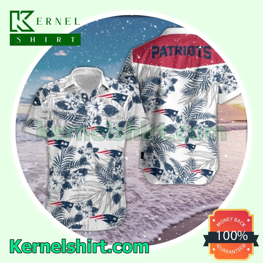 Patriots Navy Tropical Floral White Beach Shirt