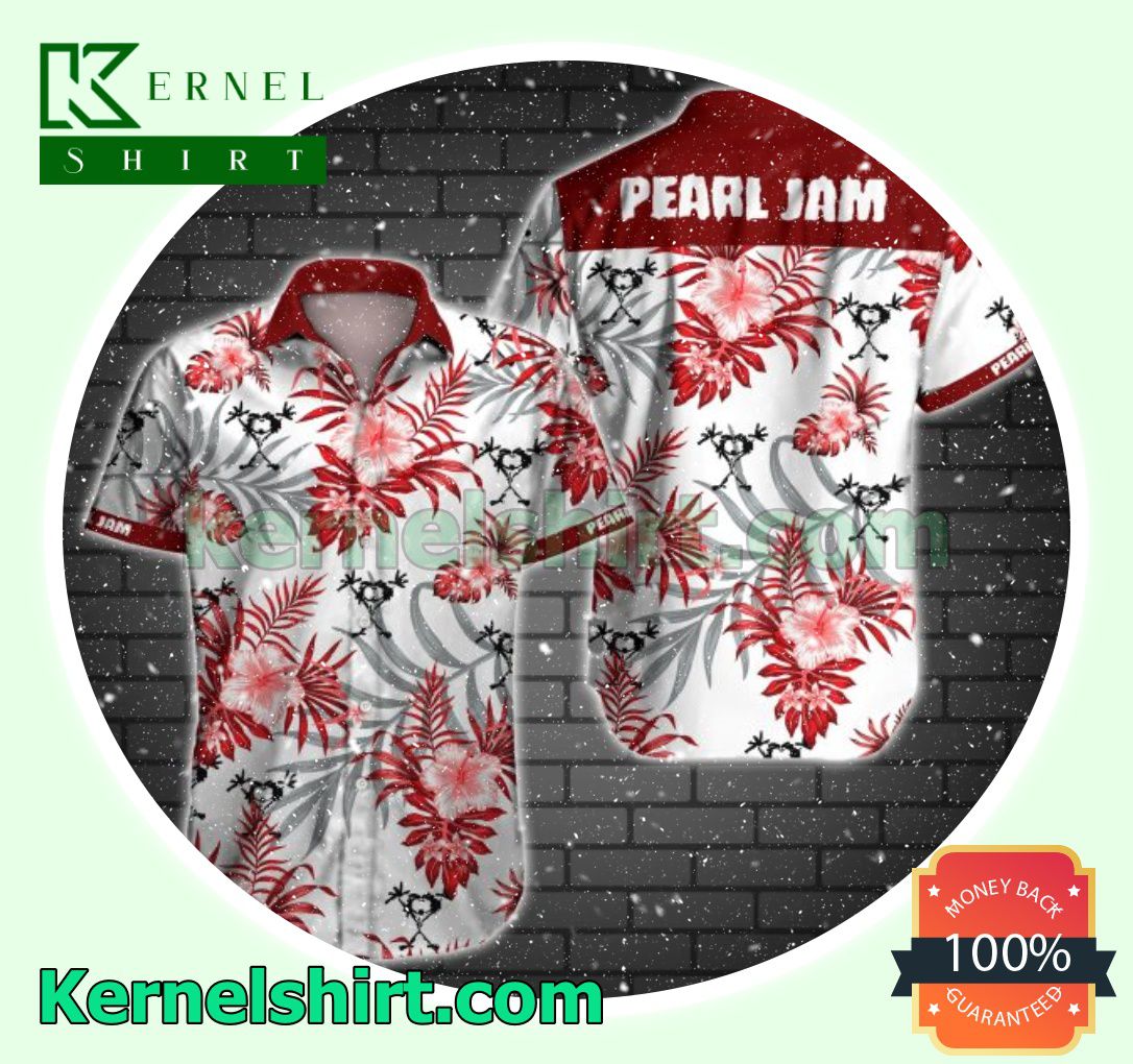 Pearl Jam Red Tropical Floral White Beach Shirt