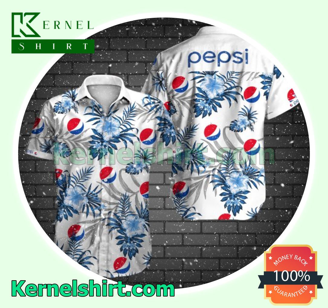 Pepsi Blue Tropical Floral White Style 2 Beach Shirt