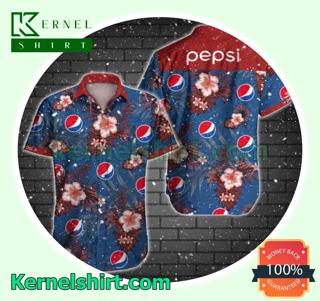 Pepsi Red Tropical Floral Navy Beach Shirt